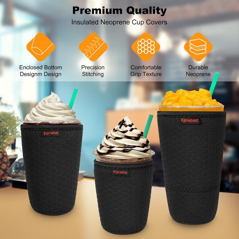 KENOBE 3 Pack Neoprene Insulator Sleeve for Iced Coffee Cups, Reusable Cooler Sleeves for Iced & Hot Drinks, Universal Fit 16-32 oz Cups Beverages, Compatible with Starbucks Dunkin Coffee and More - Image 4